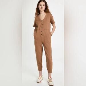 Madewell Small MWL Short-Sleeve Coverall Jumpsuit Kraft Brown Coveralls Henley